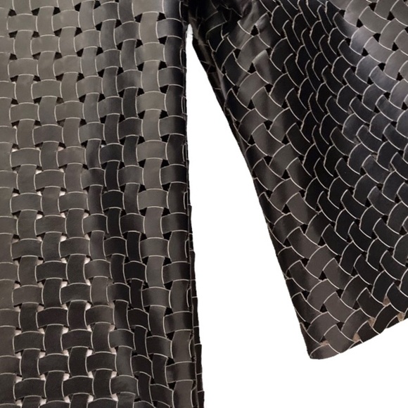 Faux Leather Basketweave Perforated Bell Sleeve Top Edgy Sculptural Minimalist - Picture 3 of 8